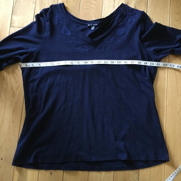 Cotton Modal Hilary Radley Soft Navy Blue With Floral Embroidered Collar - Picture 12 of 16